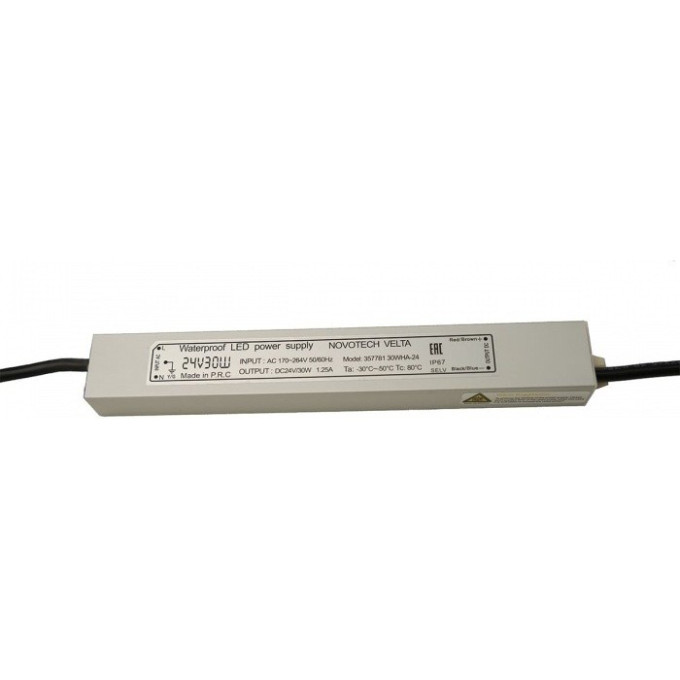 Блок питания NOVOTECH VELTA 357781 влагозащищенный IP67 30W 1,25A вход напряжение 170-264V / выход 24V (от 1 до 5 св-в линий INGRO и WALD) NV-357781